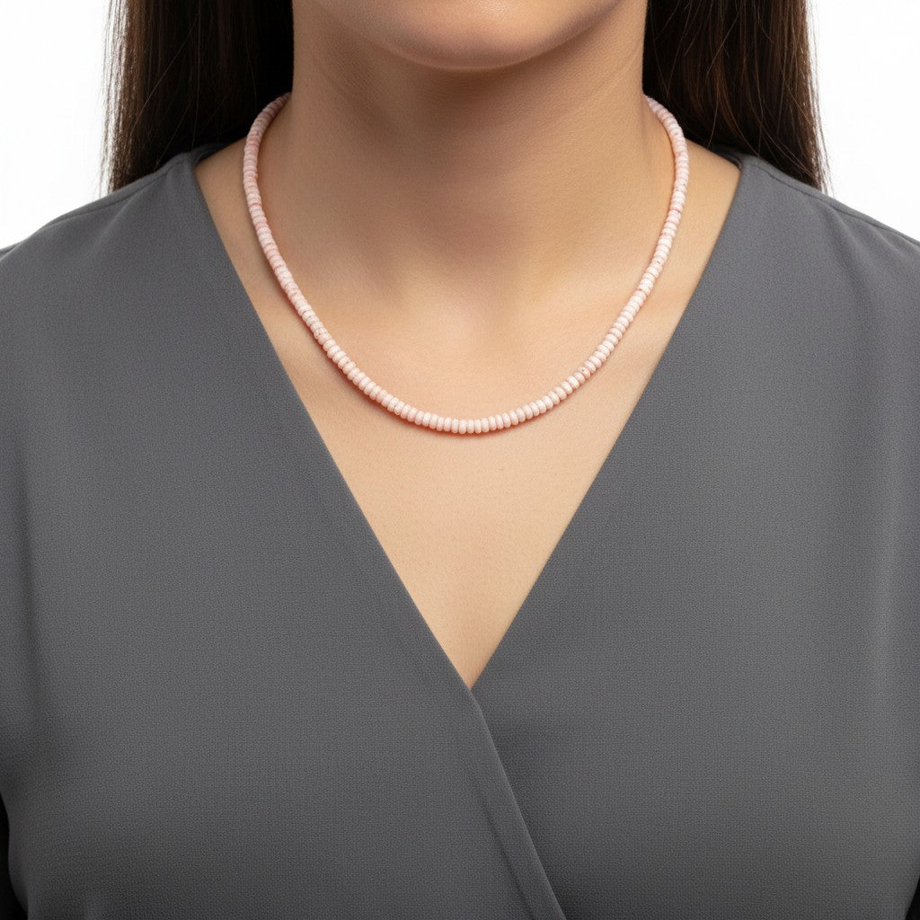4MM Heishe Necklace - Pink Conch Rondelle Beads  - Hand Strung Artisan Collection