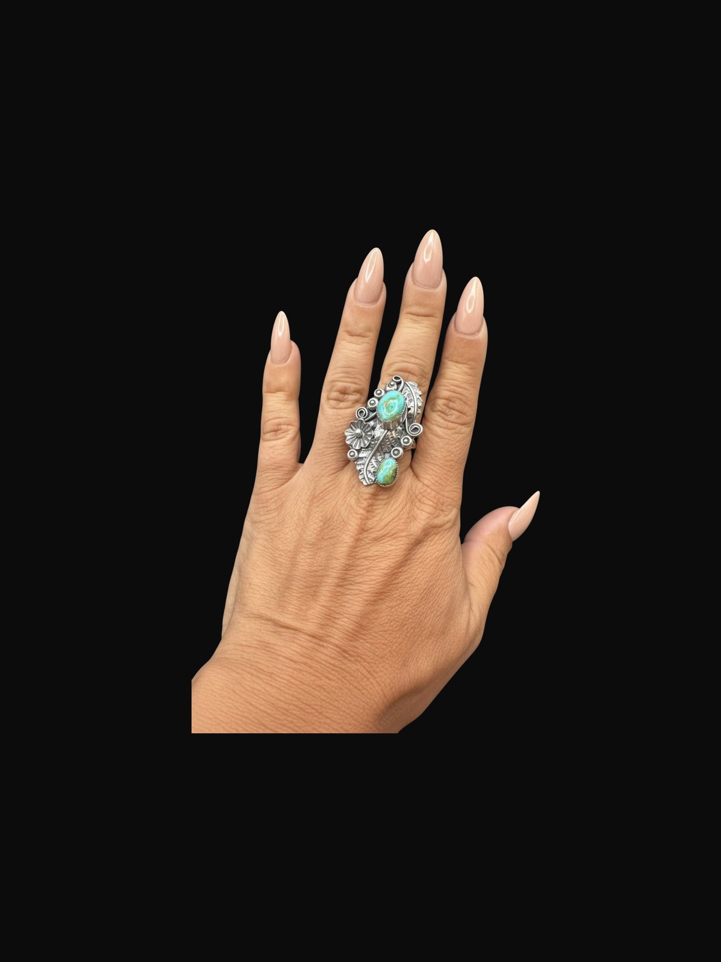 Medium Crawler Ring - Sterling Silver & Sonoran Turquoise - Handmade Native American by Harry B Yazzie (HBY)