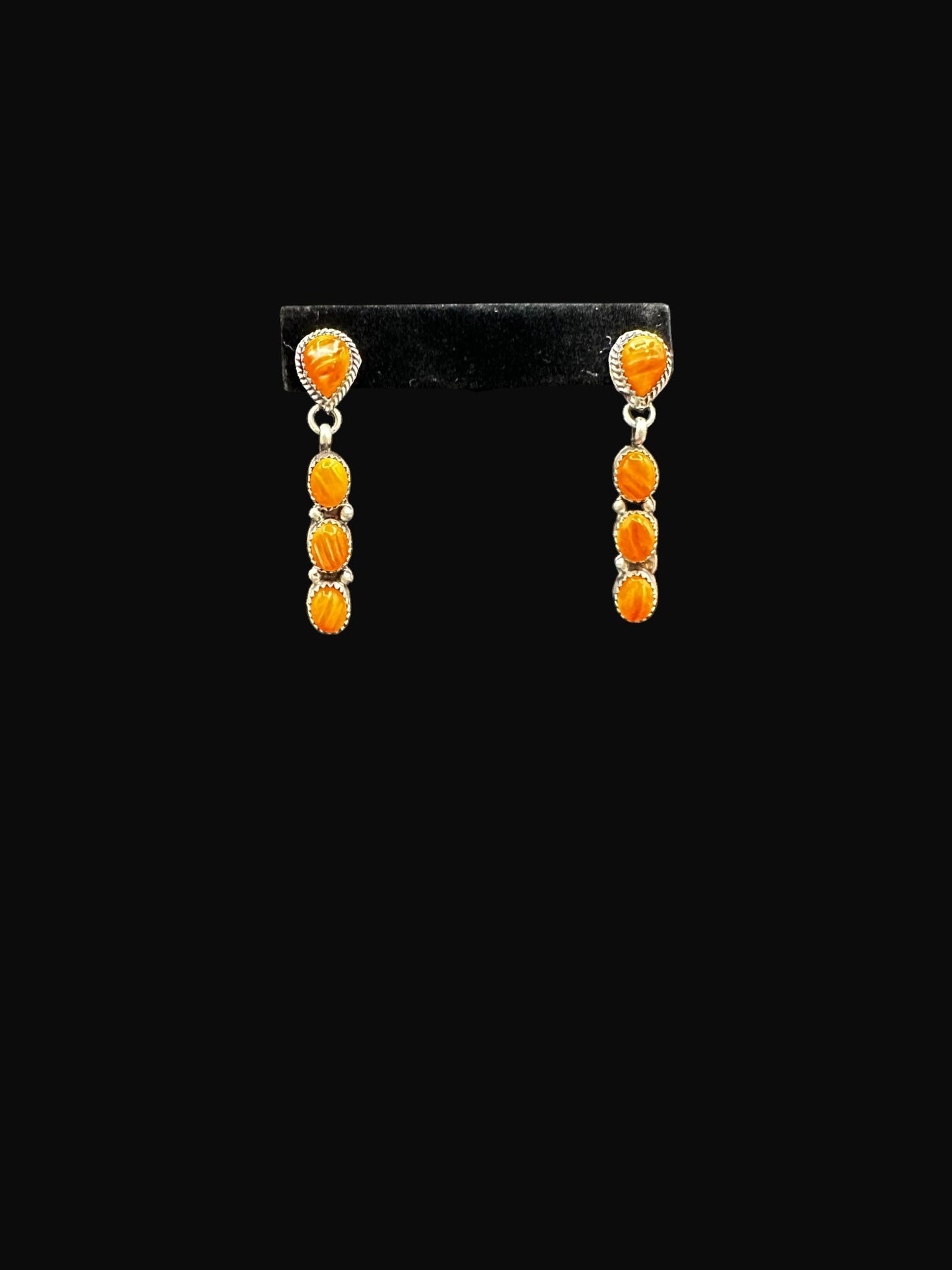 Teardrop Drop Earrings - Sterling Silver & Orange Spiny Oyster - Handmade Native American