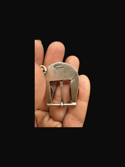 Medium Belt Buckle Pendant – Sterling Silver and Genuine Turquoise-  Authentic Native American Handmade