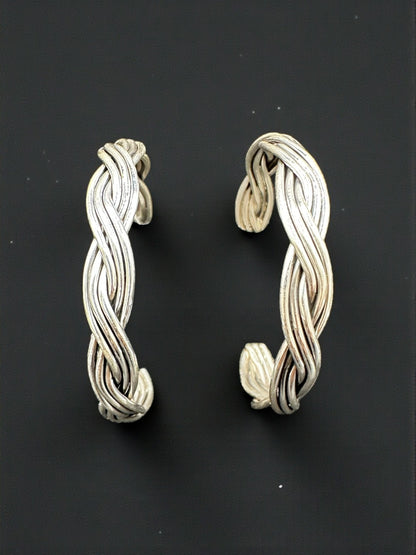 Stud Hoop Earrings - Braided Sterling Silver - Artisan Jewelry