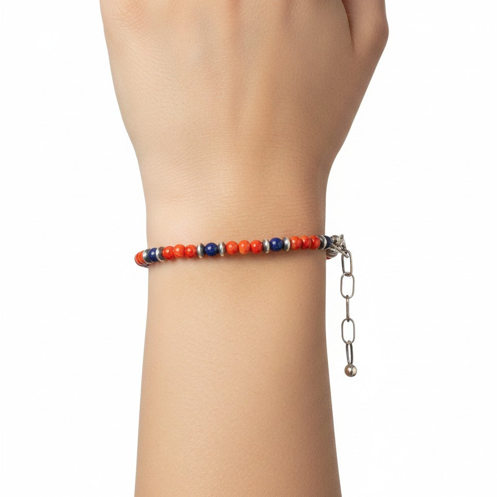 Bracelet/Anklet - Rondelle Red Spiny Oyster, Lapis & Silver Pearls - Artisan Collection