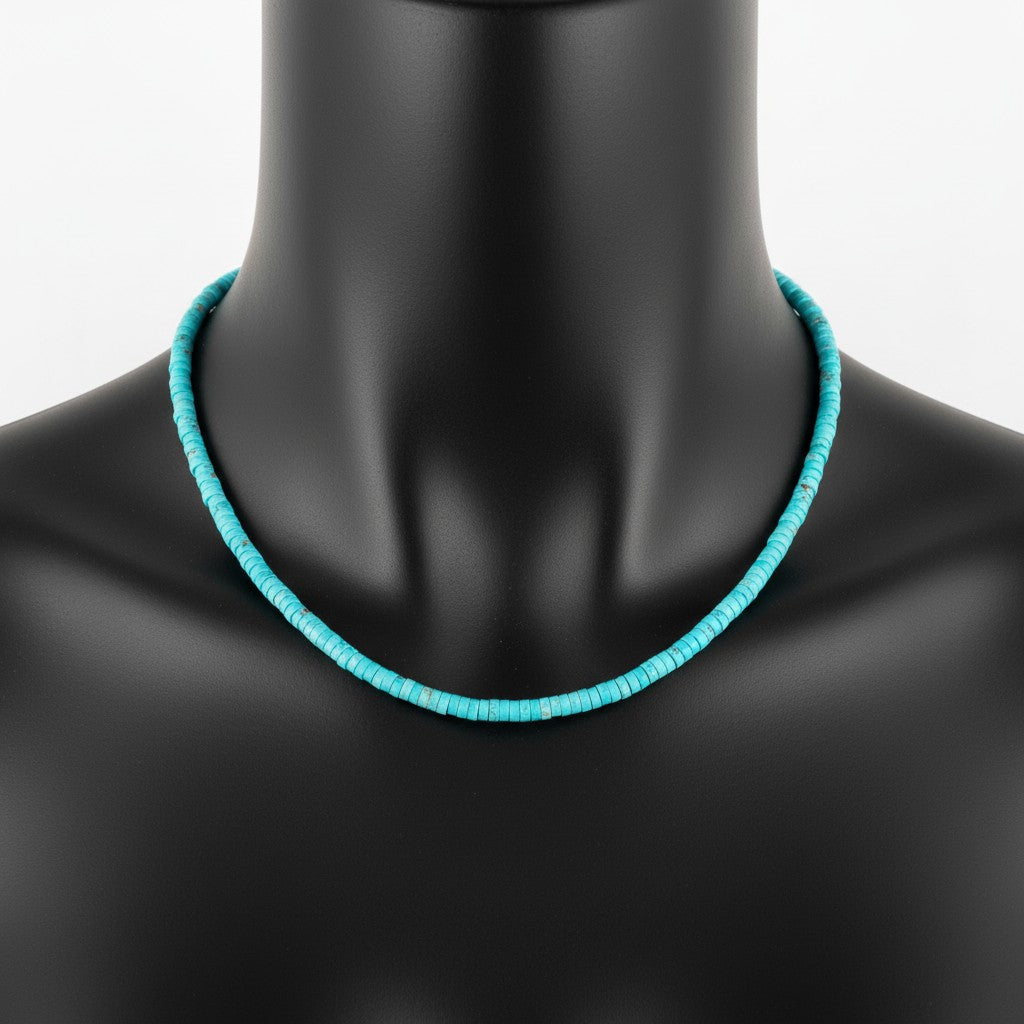 4MM Heishi Necklace – Genuine Kingman Turquoise  - Handmade Native American | Pueblo Craft | New Mexico, USA