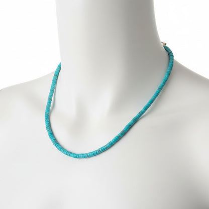 4MM Heishi Necklace – Genuine Kingman Turquoise  - Handmade Native American | Pueblo Craft | New Mexico, USA