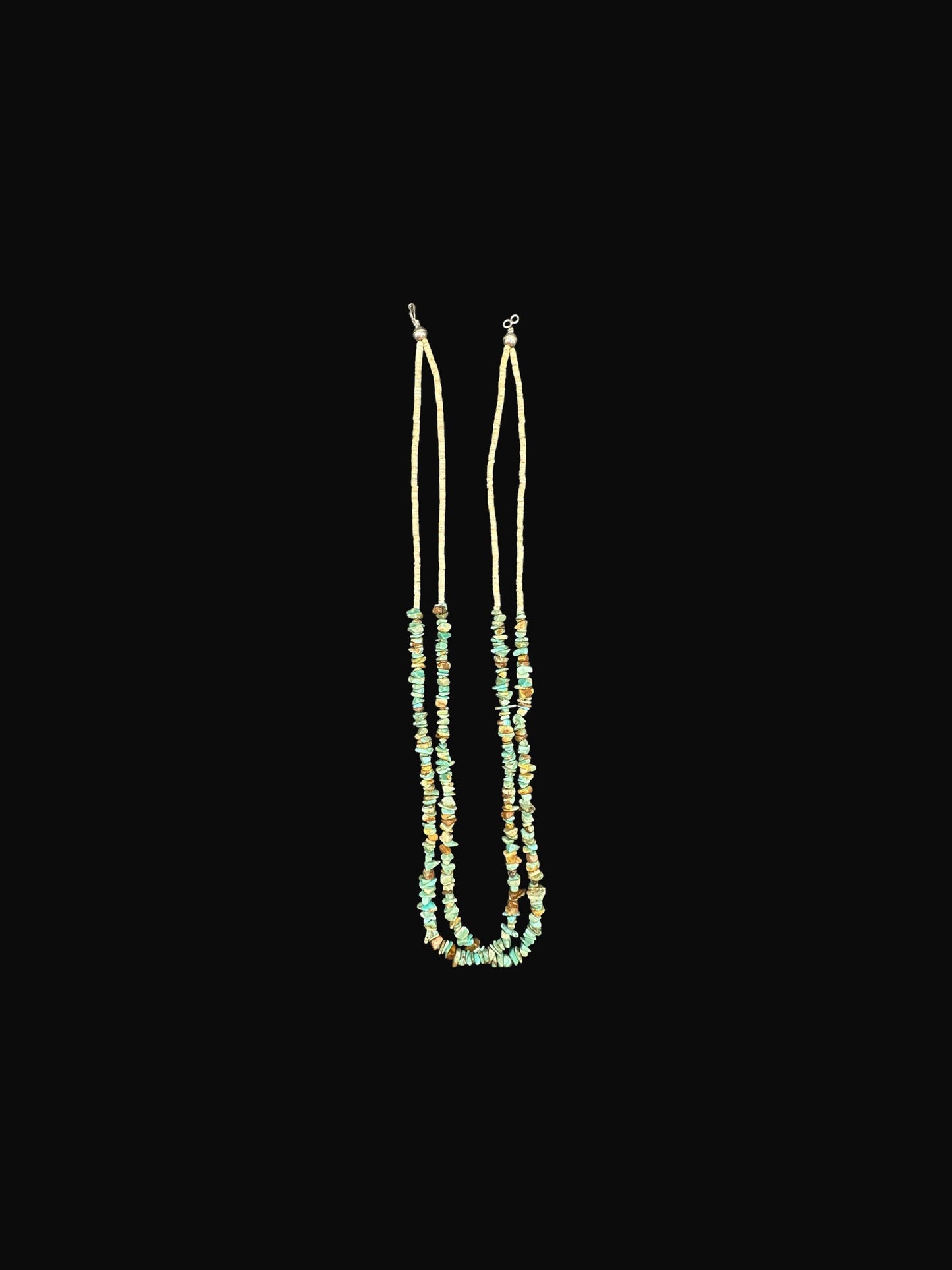 Double Strand Heishi Necklace with Genuine Sonoran Turquoise Nuggets  - Handmade Native American | Pueblo Craft | New Mexico, USA