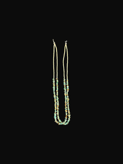 Double Strand Heishi Necklace with Genuine Sonoran Turquoise Nuggets  - Handmade Native American | Pueblo Craft | New Mexico, USA