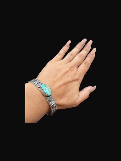 Medium Stacker Cuff Bracelet – Sterling Silver and Sonoran Turquoise -  Handmade Native American - Melvin Francis