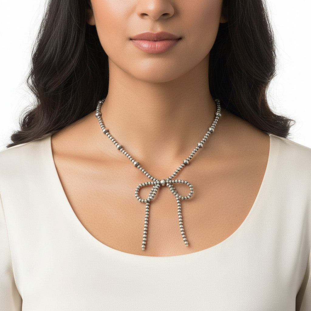 Sterling Silver Graduated Pearls - Bow Tie