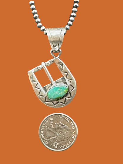 Leroy James – Belt Buckle Pendant – Sterling Silver and Genuine Turquoise-  Authentic Native American Handmade - American Sterling Silver - Made in USA