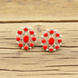 Cluster Red Coral and Sterling Silver - Stud Earrings - Handcrafted Native American