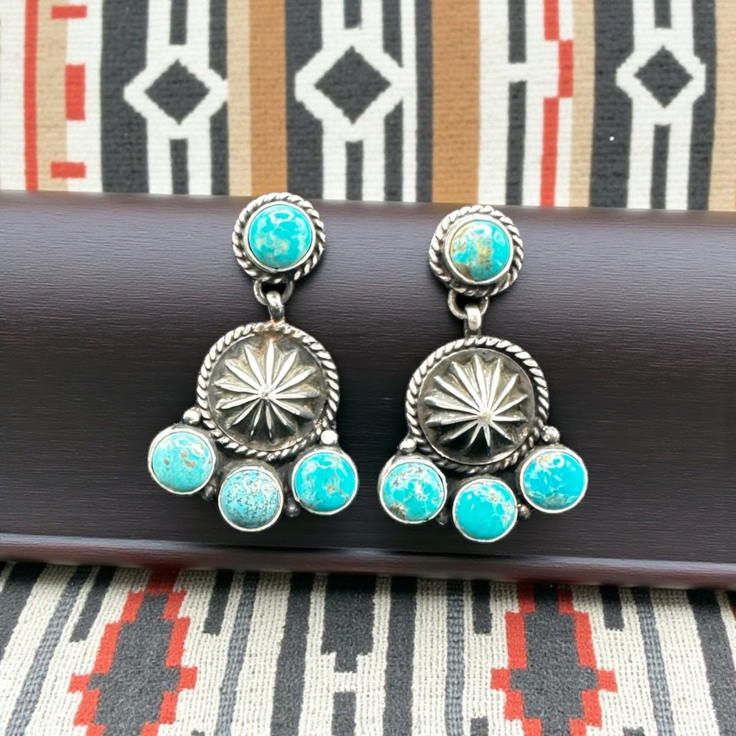 Cluster - Turquoise/Spiny Oyster and Sterling Silver - Drop Earrings - Handcrafted Native American