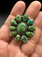 Large Multi Stone Cluster Ring  – Sterling Silver and Genuine Turquoise -  Authentic Handmade Native American – Pansy Johnson