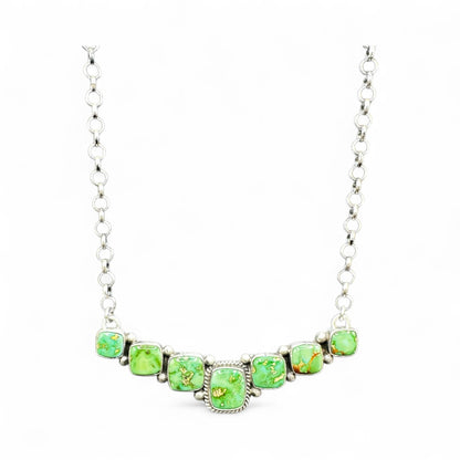 Bar Necklace – Square Sonoran Turquoise and Sterling Silver - 18” Chain Link – Russell Sam