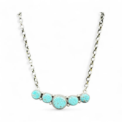 Bar Necklace – Round Turquoise and Sterling Silver - 18” Chain Link – Russell Sam