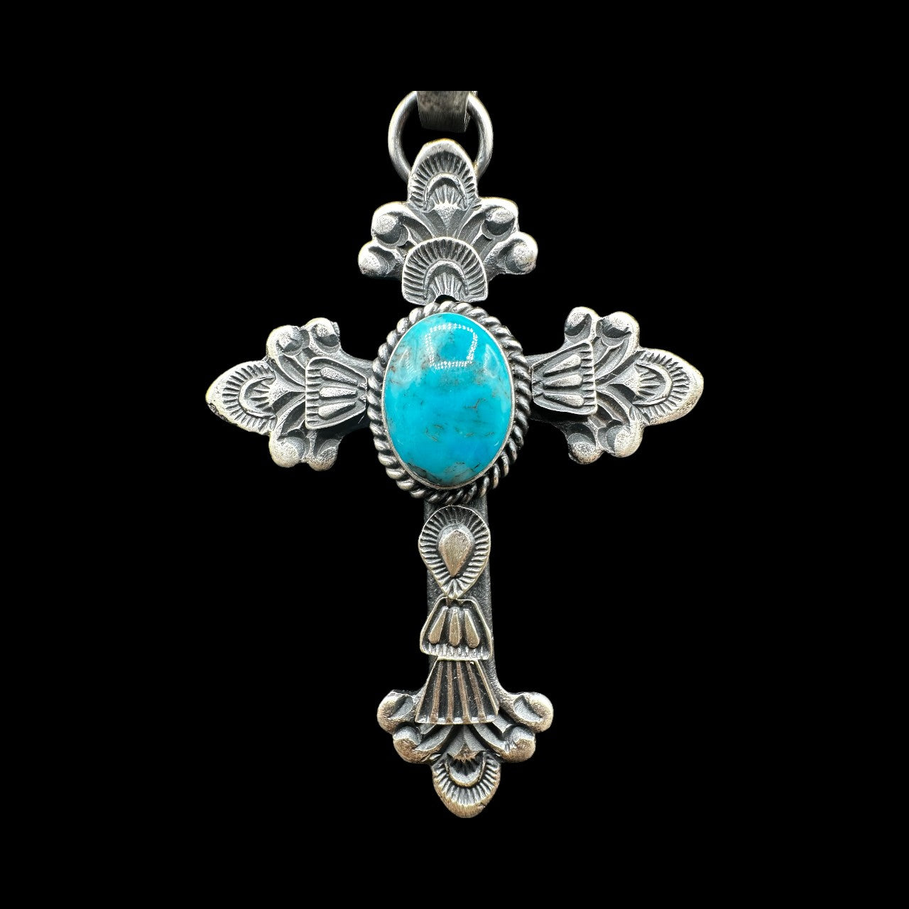Kevin Billah - Cross Fleury - Turquoise & Sterling Silver Pendant - Handcrafted Native American