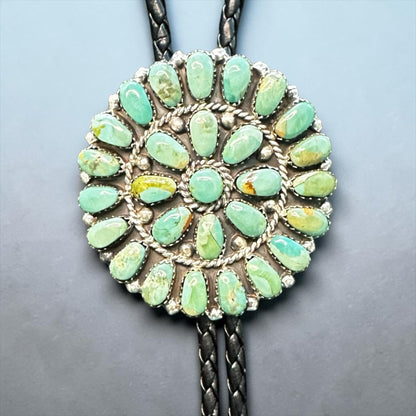 Justin Wilson – Large Zuni Inlay Bolo Tie – Sterling Silver, Turquoise, Leather -  Authentic Native American Handmade