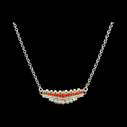 Round Bar - Turquoise/Coral and Sterling Silver Chain Link Necklace - Thomas Jim - Handcrafted Native American