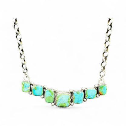 Bar Necklace – Square Sonoran Turquoise and Sterling Silver - 18” Chain Link – Russell Sam