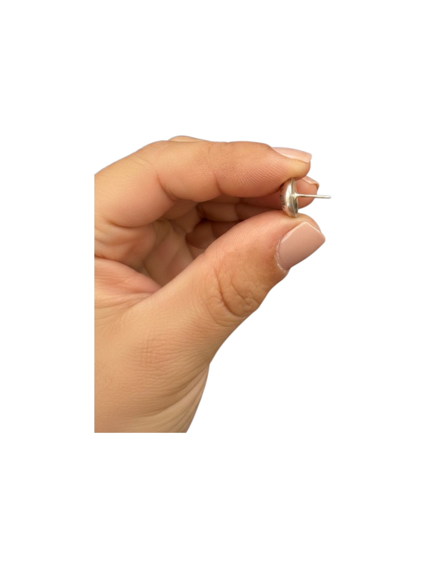 Small Flat Pearl Sterling Silver Stud Earrings - Hand Stamped - Artisan Collection