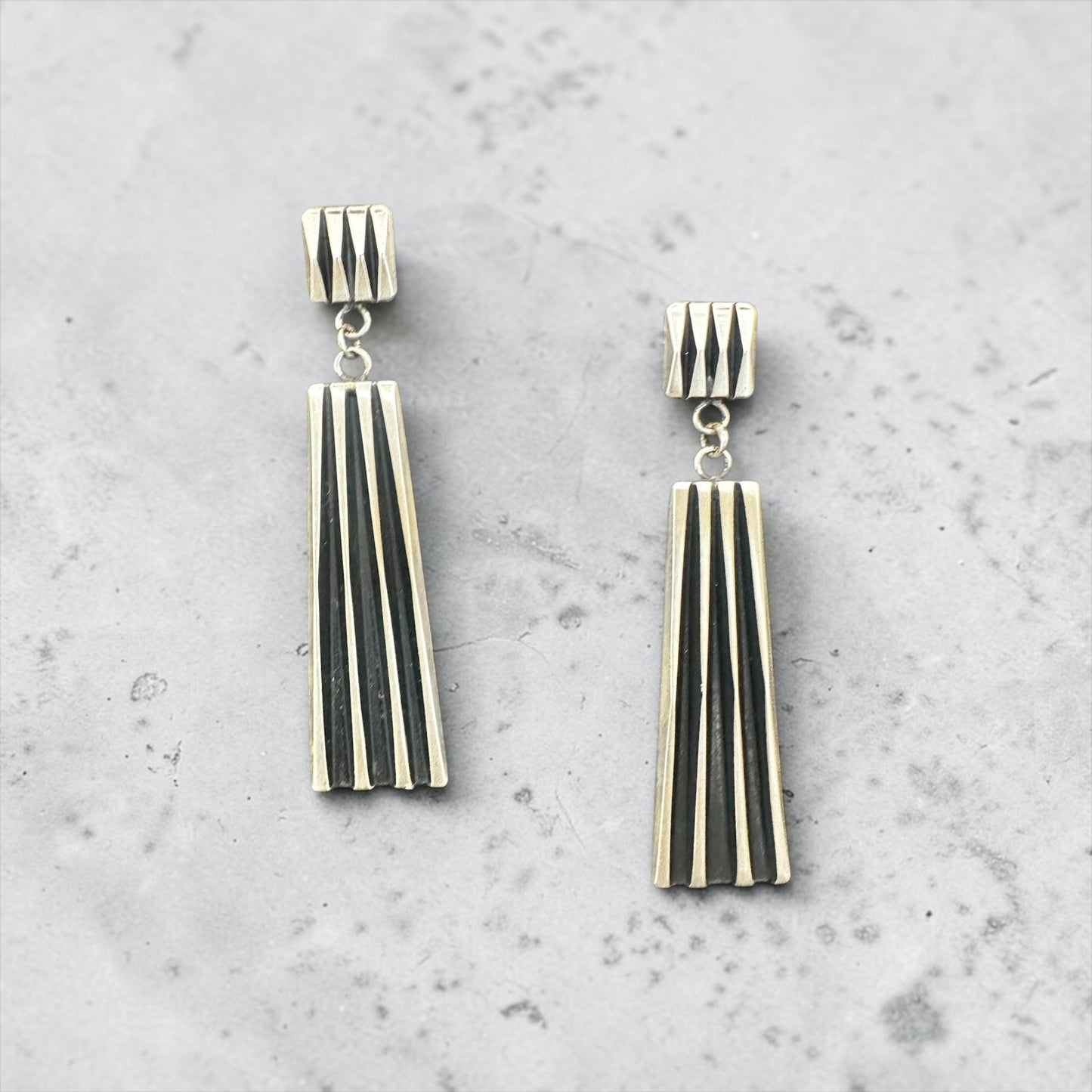 Leander Tahe's Beth Dutton Long Rectangular Sterling Silver Drop Earrings - Handmade Native American