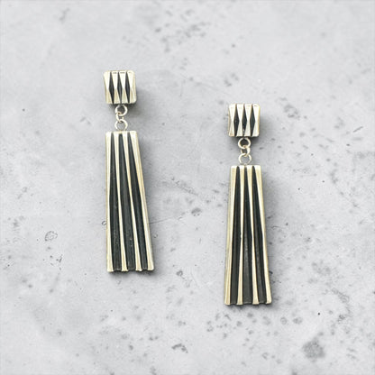 Leander Tahe's Beth Dutton Long Rectangular Sterling Silver Drop Earrings - Handmade Native American