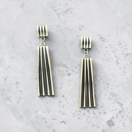 Leander Tahe's Beth Dutton Long Rectangular Sterling Silver Drop Earrings - Handmade Native American