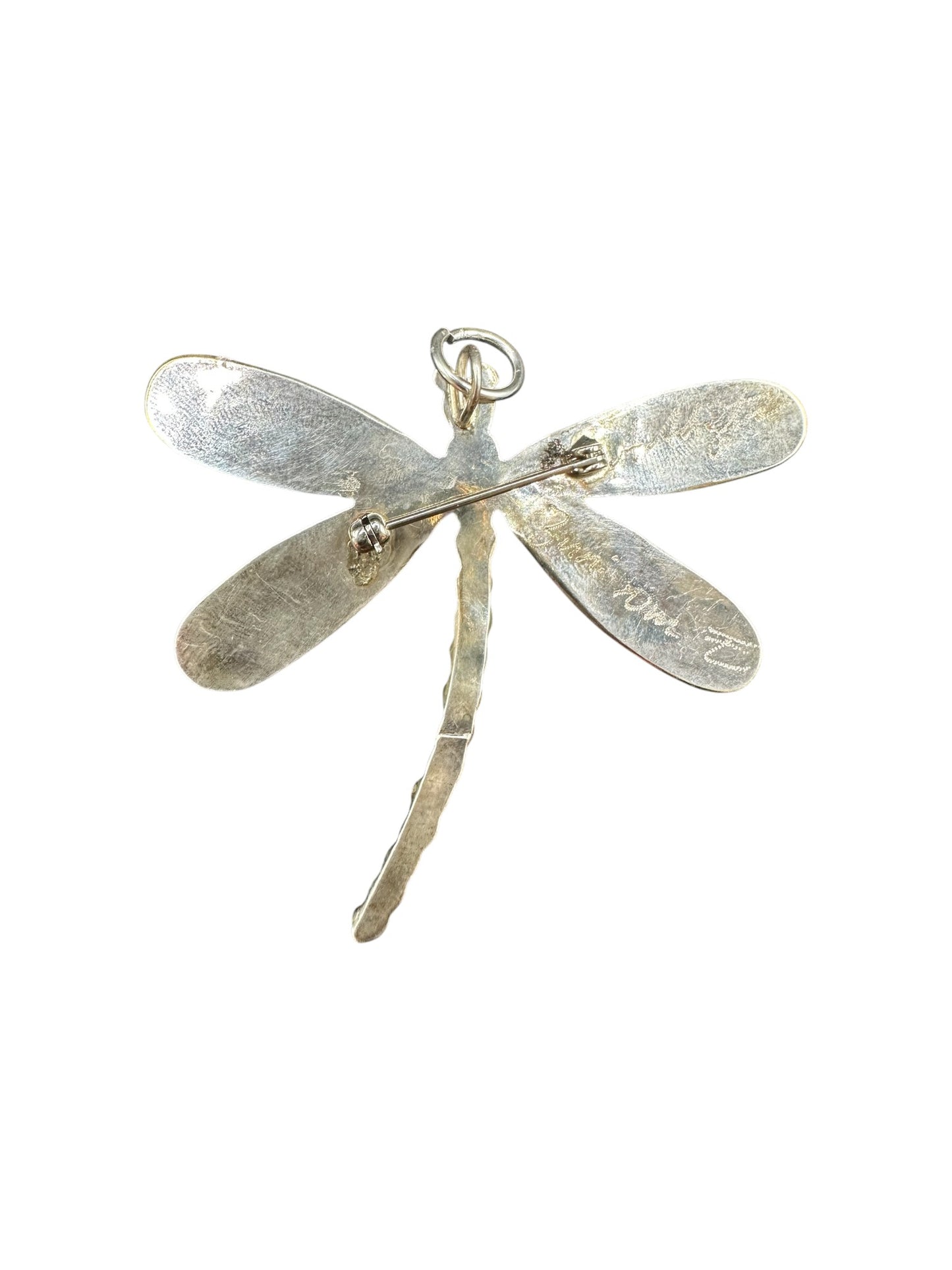 Large Dragonfly Zuni Inlay Pendant - Sterling Silver & Genuine Turquoise, Spiny Oyster, Black Onyx - Handmade Native American