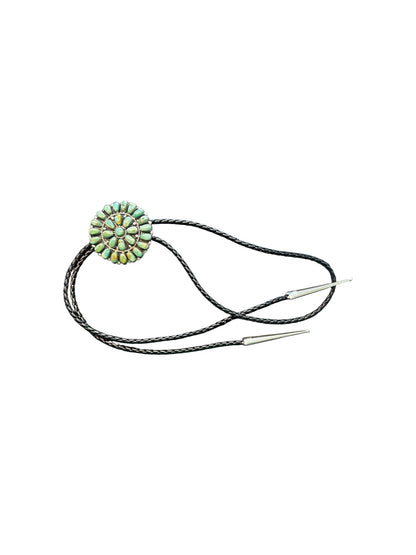 Justin Wilson – Large Zuni Inlay Bolo Tie – Sterling Silver, Turquoise, Leather -  Authentic Native American Handmade