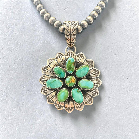Pat Yazzie - Cluster Pendant - Turquoise and Sterling Silver - Handcrafted Native American