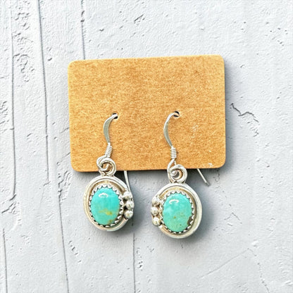 Small Cabochon Hook Dangle Earrings – Sterling Silver and Genuine Kingman Turquoise -  Authentic Native American Handmade - Artisan Collection