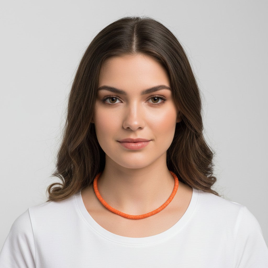 4MM Heishi Necklace – Genuine Orange Spiny Oyster - Hand Strung Artisan Collection