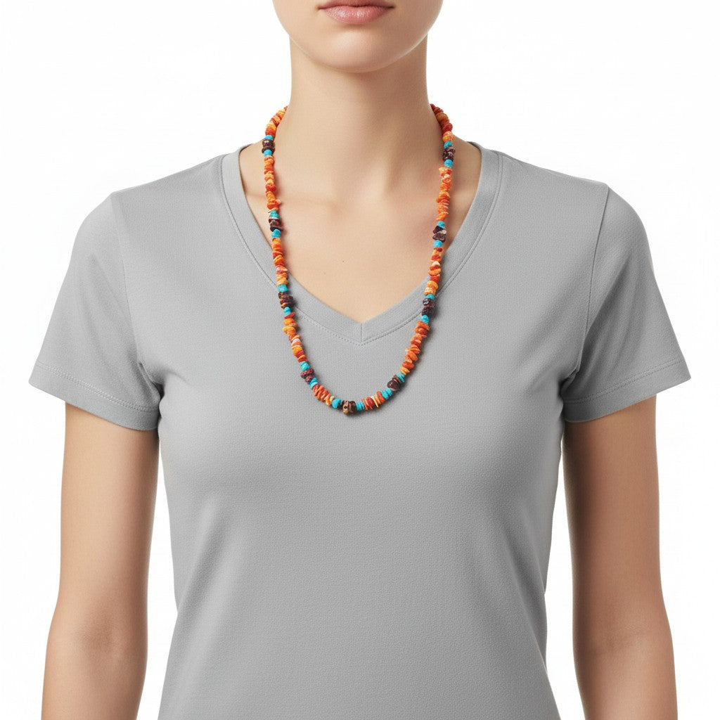 Single Strand Heishi Necklace with Genuine Spiny Oysters Nuggets  - Hand-Strung [173]
