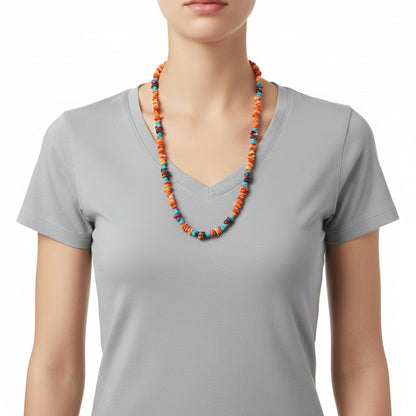 Single Strand Heishi Necklace with Genuine Spiny Oysters Nuggets  - Hand-Strung [173]
