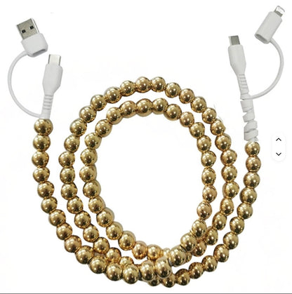 Upgrade 4-in-1 Multi-Function Chargers Pearl Design Charging Kit for Computer and All Phones - 1 meter Length