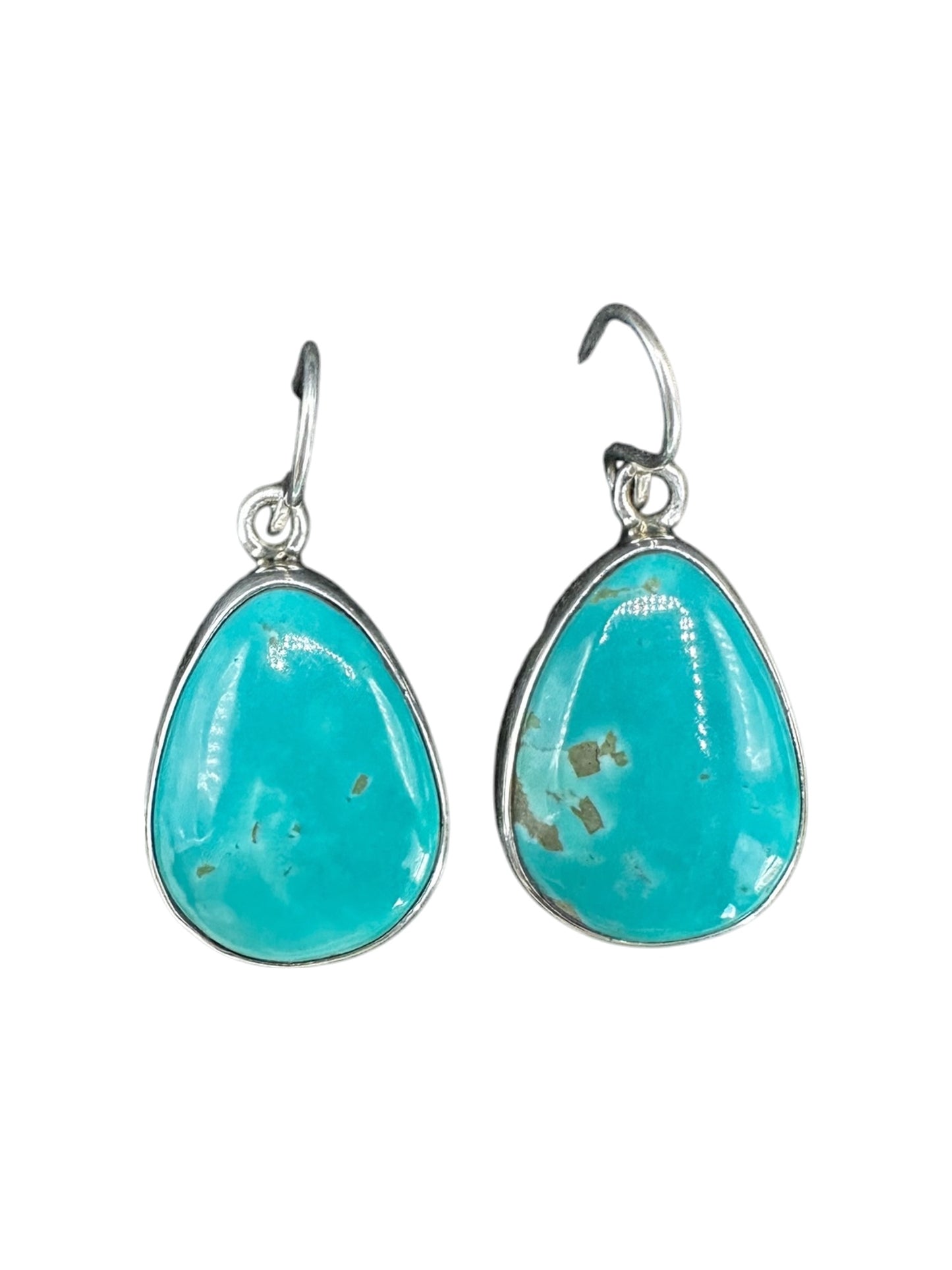 Shirley Henry - Cabochon Drop Dangle Earrings- Sterling Silver & Genuine Turquoise - Handmade Native American