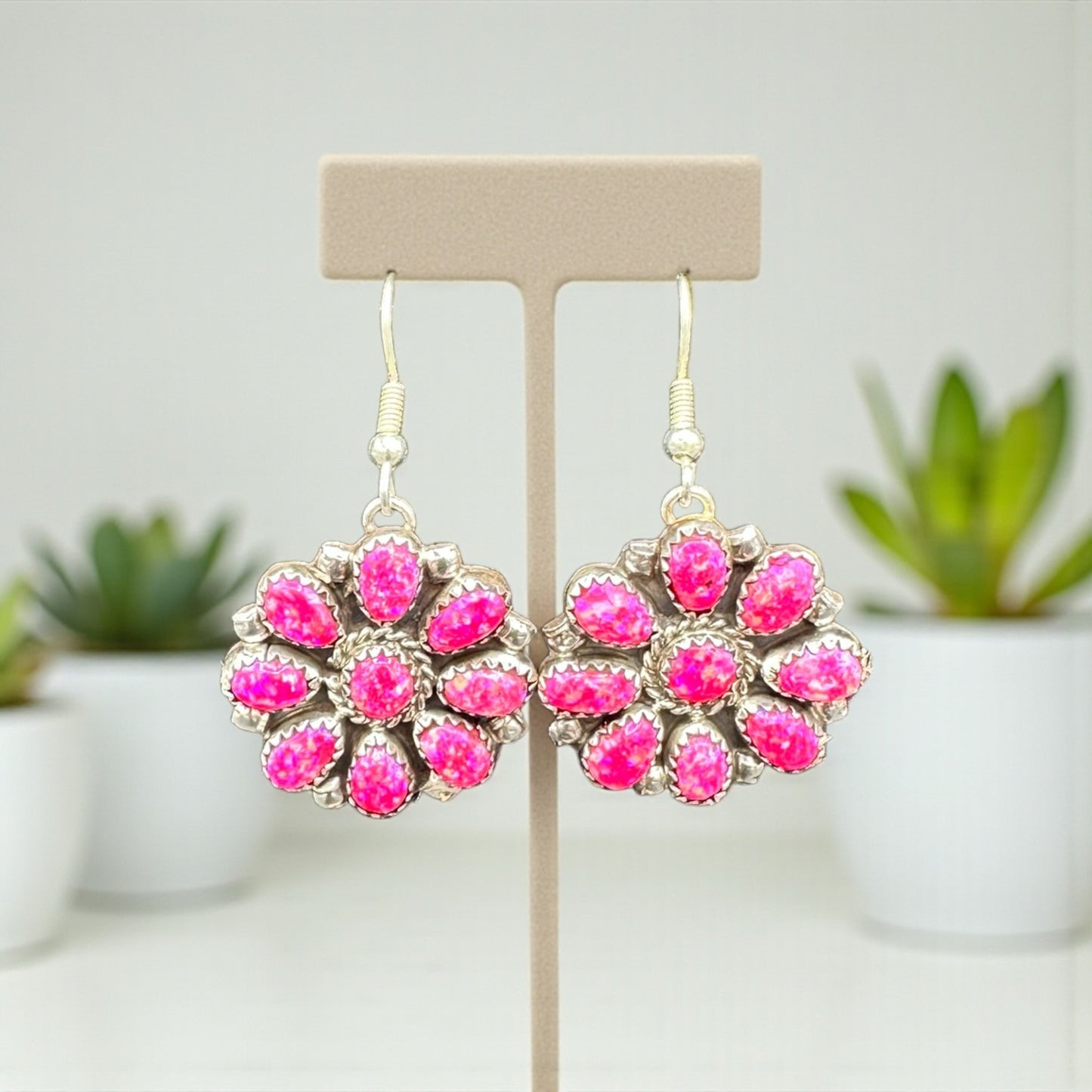 Cluster - Pink Opal and Sterling Silver - Stud Earrings - DLW  - Handcrafted Native American
