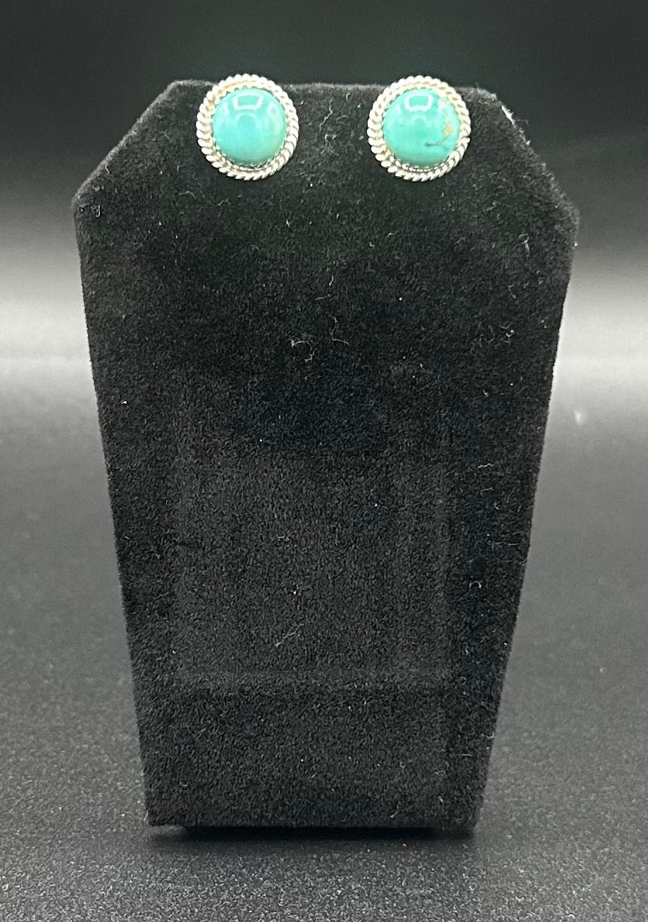 Handcrafted Native American Genuine Turquoise and Sterling Silver Stud Earrings