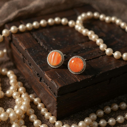 Handcrafted Native American Genuine Spiny Oyster and Sterling Silver Stud Earrings