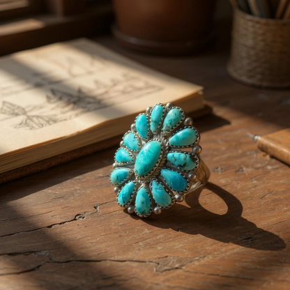 Handcrafted Zuni Turquoise Sterling Silver Statement Ring