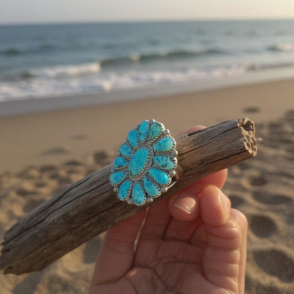 Handcrafted Zuni Turquoise Sterling Silver Statement Ring