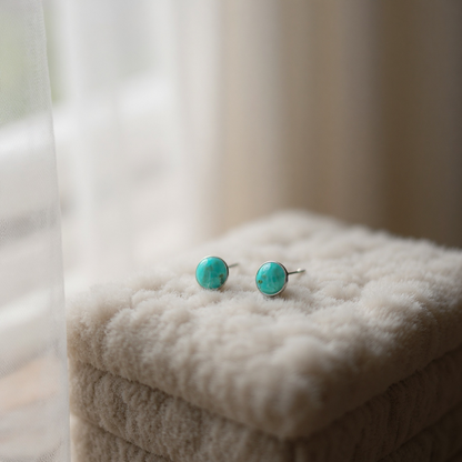 Turquoise & Sterling Silver - Stud Earrings -  - Handcrafted Native American