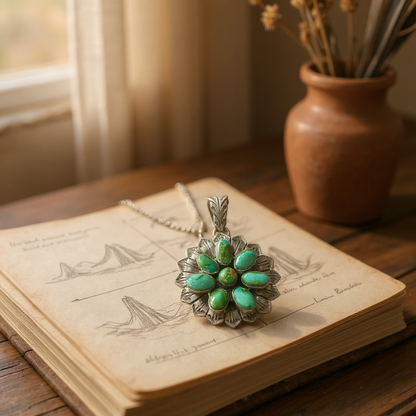 Pat Yazzie - Cluster Pendant - Turquoise and Sterling Silver - Handcrafted Native American