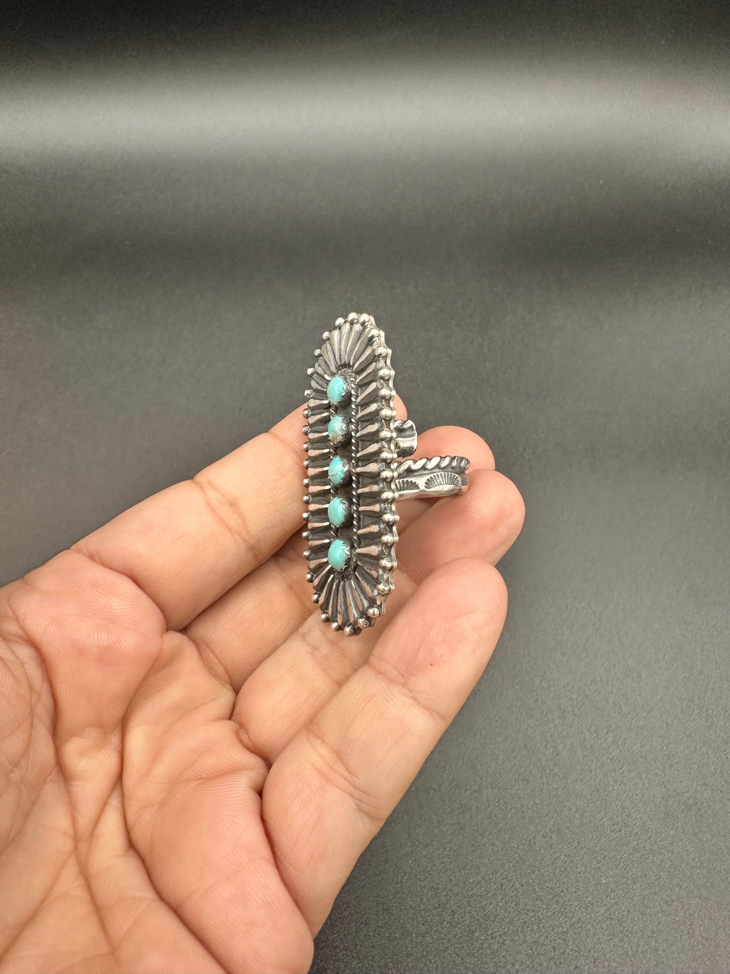 Charles Johnson - Sterling Silver & Turquoise Adjustable Ring - Handmade Native American