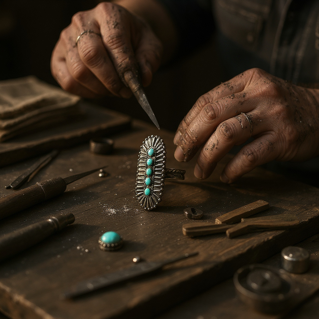 Charles Johnson - Sterling Silver & Turquoise Adjustable Ring - Handmade Native American