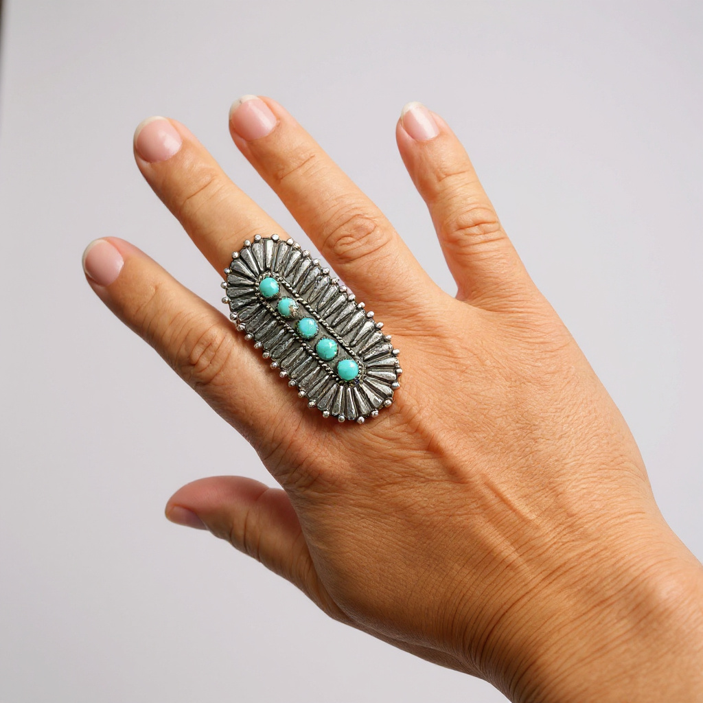 Charles Johnson - Sterling Silver & Turquoise Adjustable Ring - Handmade Native American