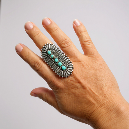 Charles Johnson - Sterling Silver & Turquoise Adjustable Ring - Handmade Native American
