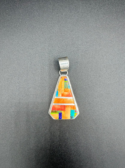 Handcrafted Native American sterling silver and multi-gemstone necklace and pendant.