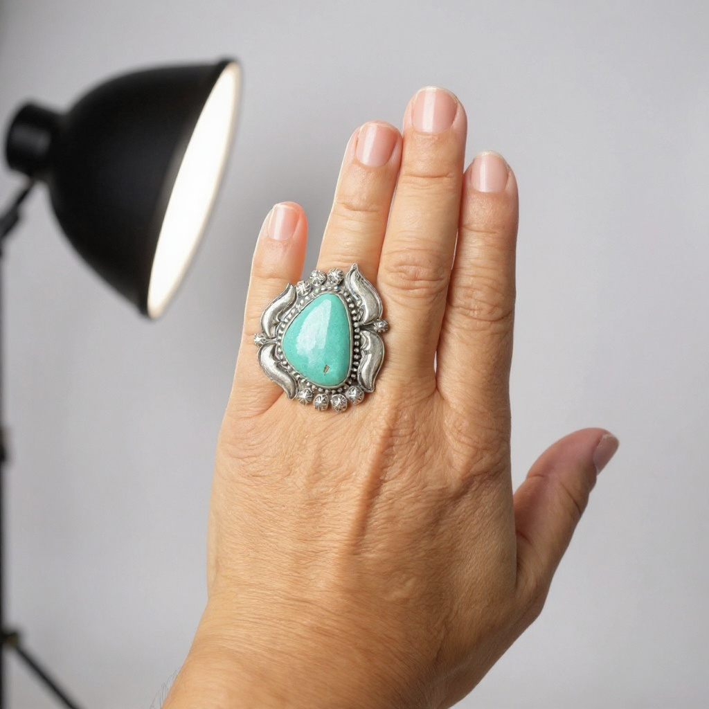 Kingman Turquoise & Sterling Silver Ring - Size 7.5 - Handmade