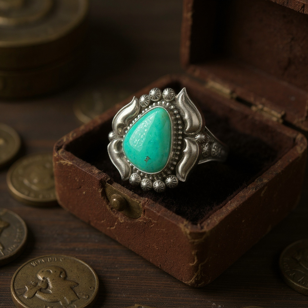Kingman Turquoise & Sterling Silver Ring - Size 7.5 - Handmade