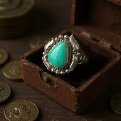 Kingman Turquoise & Sterling Silver Ring - Size 7.5 - Handmade